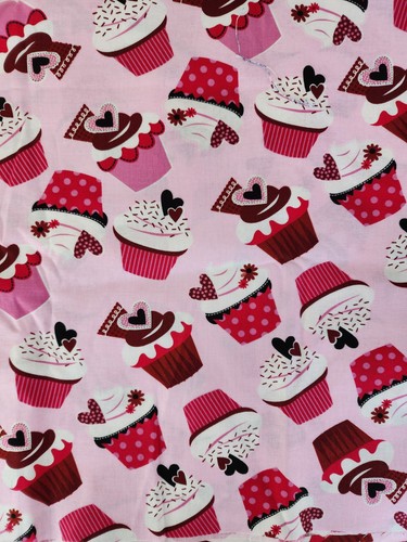 Pink heart cupcake fabric - cupcake,